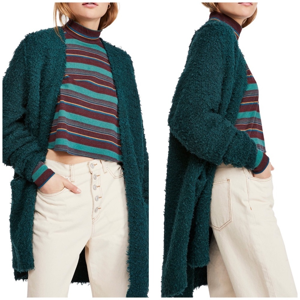NWT Free People Once In A Lifetime Cardigan Small Evergreen green wool long